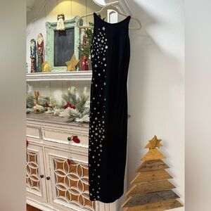 MORGAN AND CO Vintage 90s y2k 2000s New Years Eve Black Velvet Star Maxi Dress